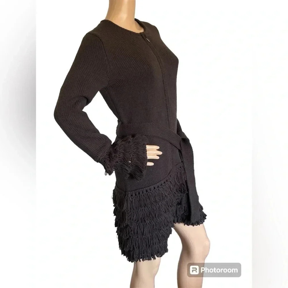 Laundry By Shelli Segal Full Zip  Crochet Sweater W/Sash Boho Shag Women Sz S - Picture 4 of 11